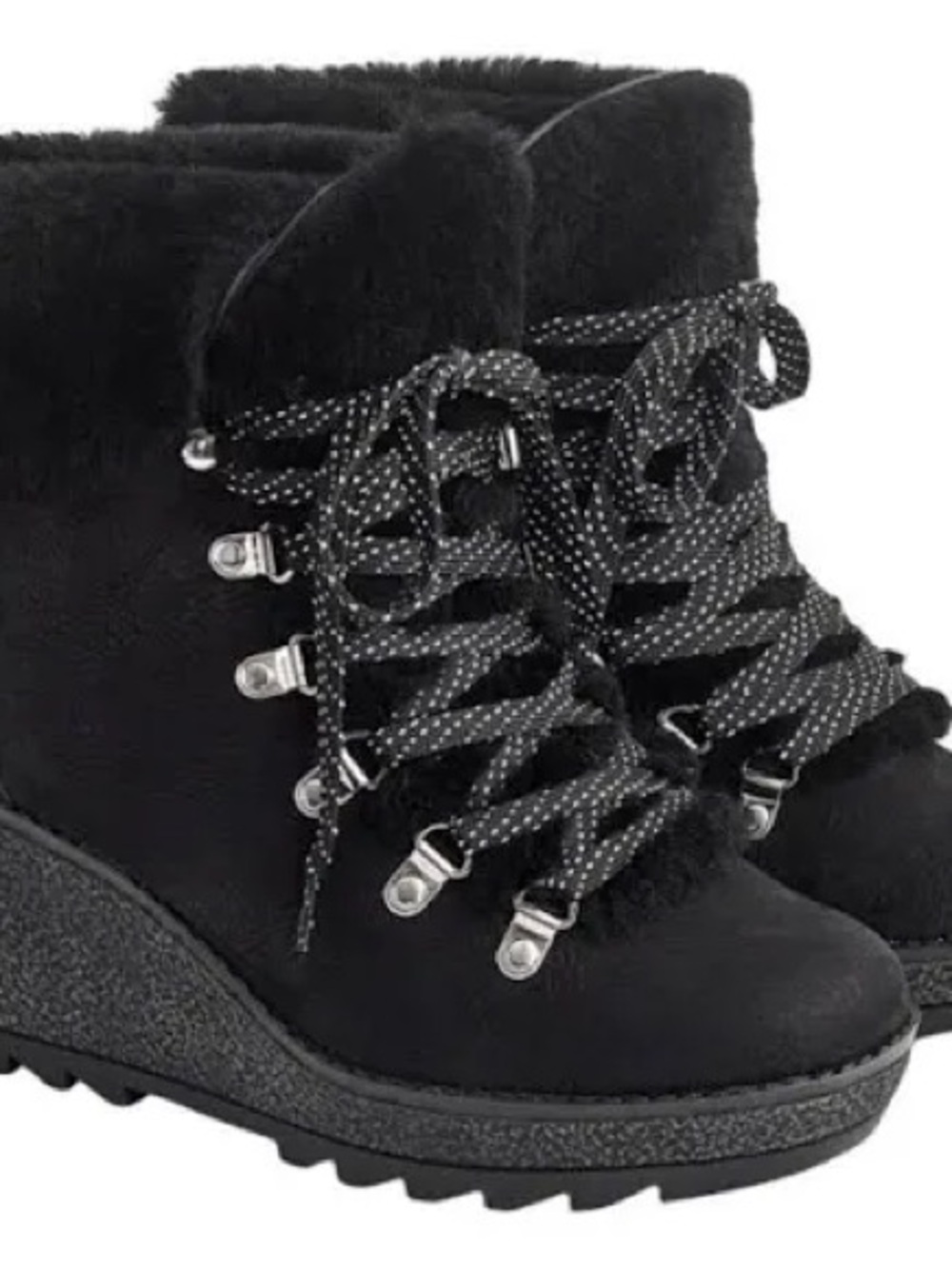 J. Crew  women black nubuck leather waterproof Nordic wedge boots US 9